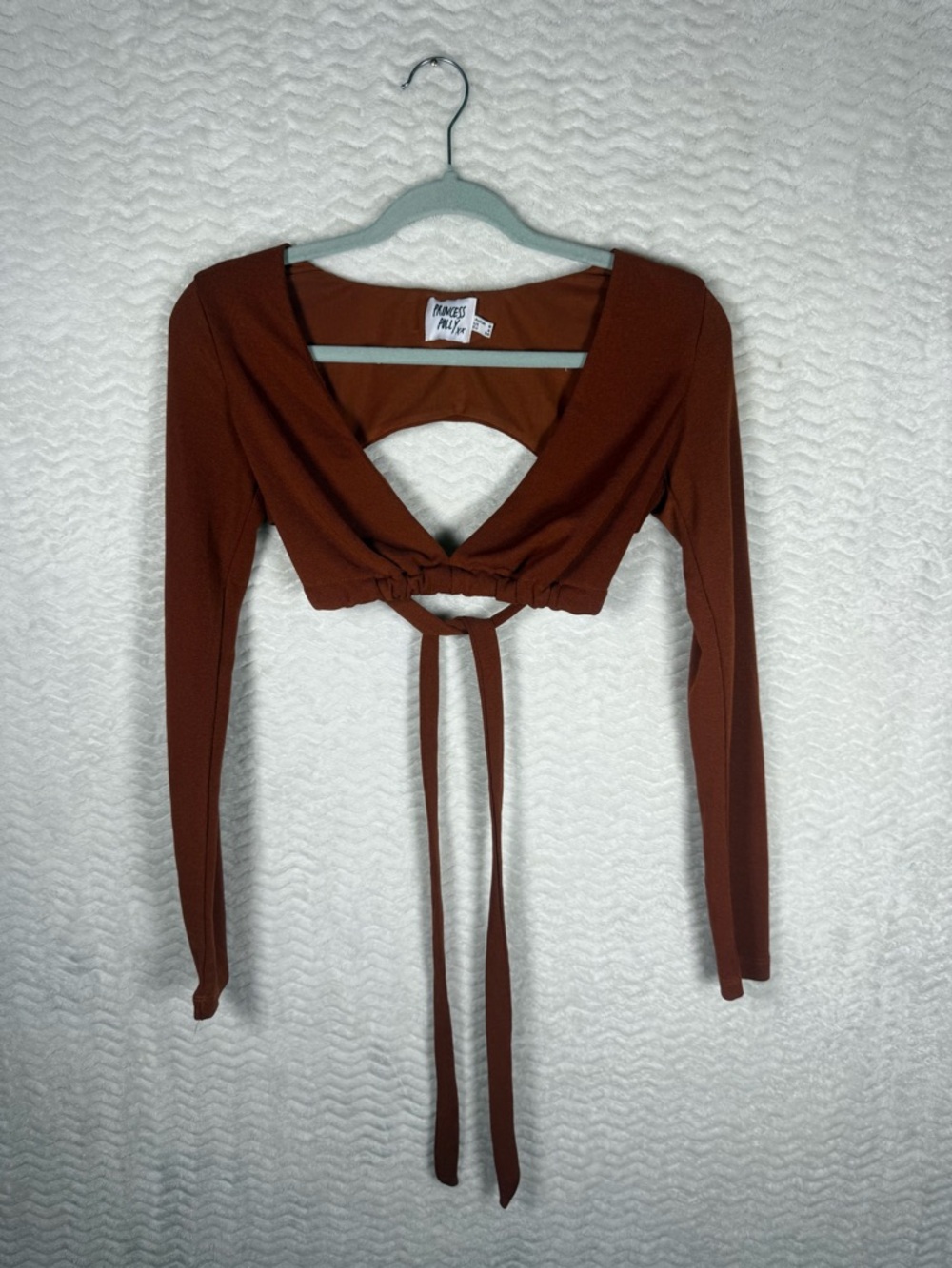 Princess Polly Rust Tie-Front Long Sleeve Crop Top